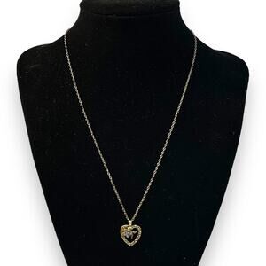 Vintage Amway Gold Filled Heart and Rhinestone Flower Dainty Necklace
